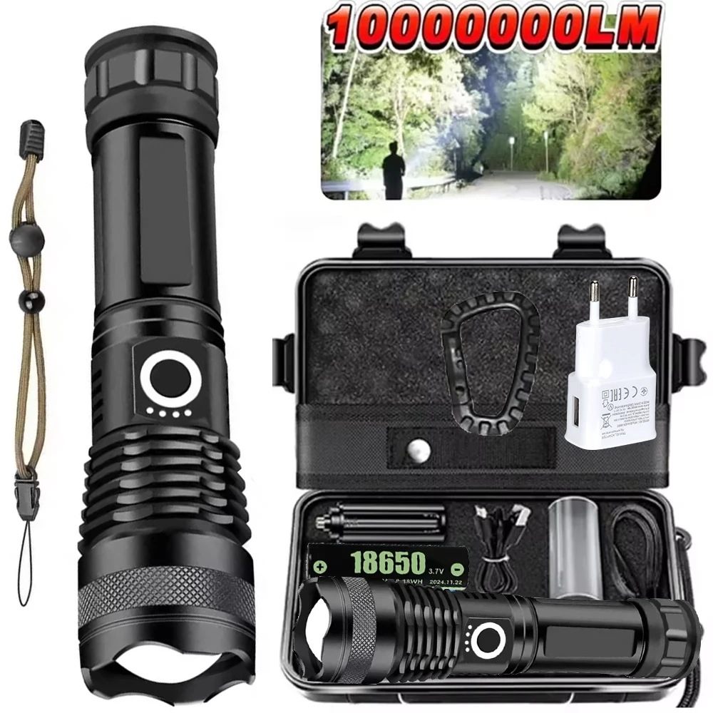 High Power LED Flashlight Rechargeable 5 Mode Aluminum Alloy Telescopic Zoom Torch Tactical Lamp for Outdoor Camping Fishing