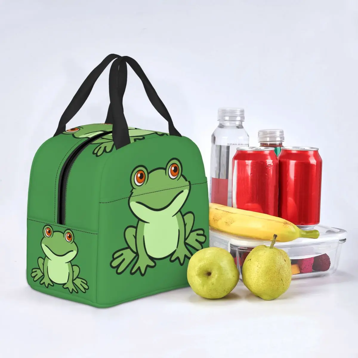 Custom Cute Green Frog Lunch Bag Cooler Thermal Insulated Lunch Boxes for Women Kids School Work Picnic Food Tote Container