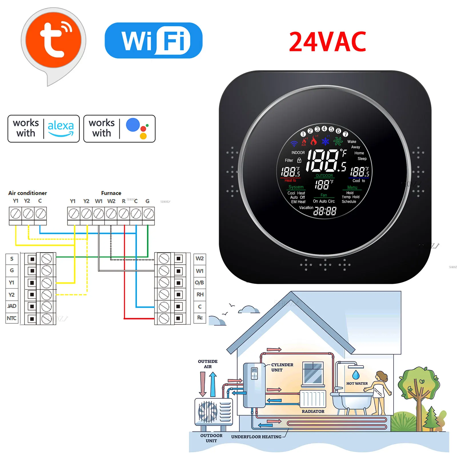 TUYA 24VAC Evi Air Source Low Temperature Heat Pump Geothermal Heat Pump Ground Source Heat Pump With Controller Thermostat