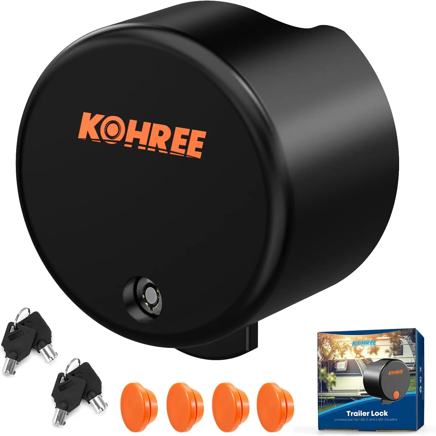 

Heavy Duty Trailer Coupler Lock Fits 2-5/16" and 2", Durable Steel with 4 Keys and Dust Covers, Black