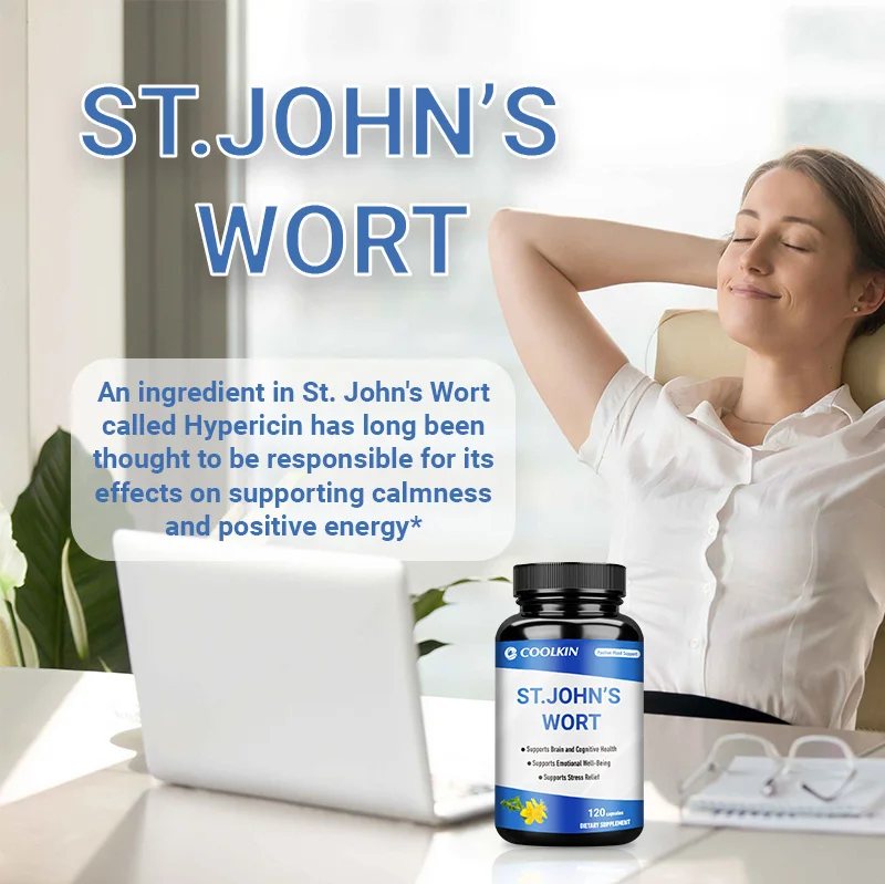 St. John\'s Wort 500mg - 0.3% Hypericin, For Stress Anxiety Depression, Gluten Free and Non-GMO