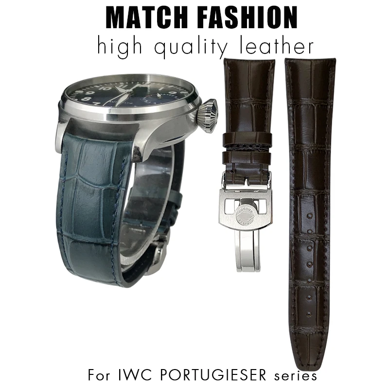 20mm 21mm 22mm Genuine Leather Cowhide Watch Bands for IWC Portugieser Porotfino Family PILOT'S Watches Strap Folding Buckle