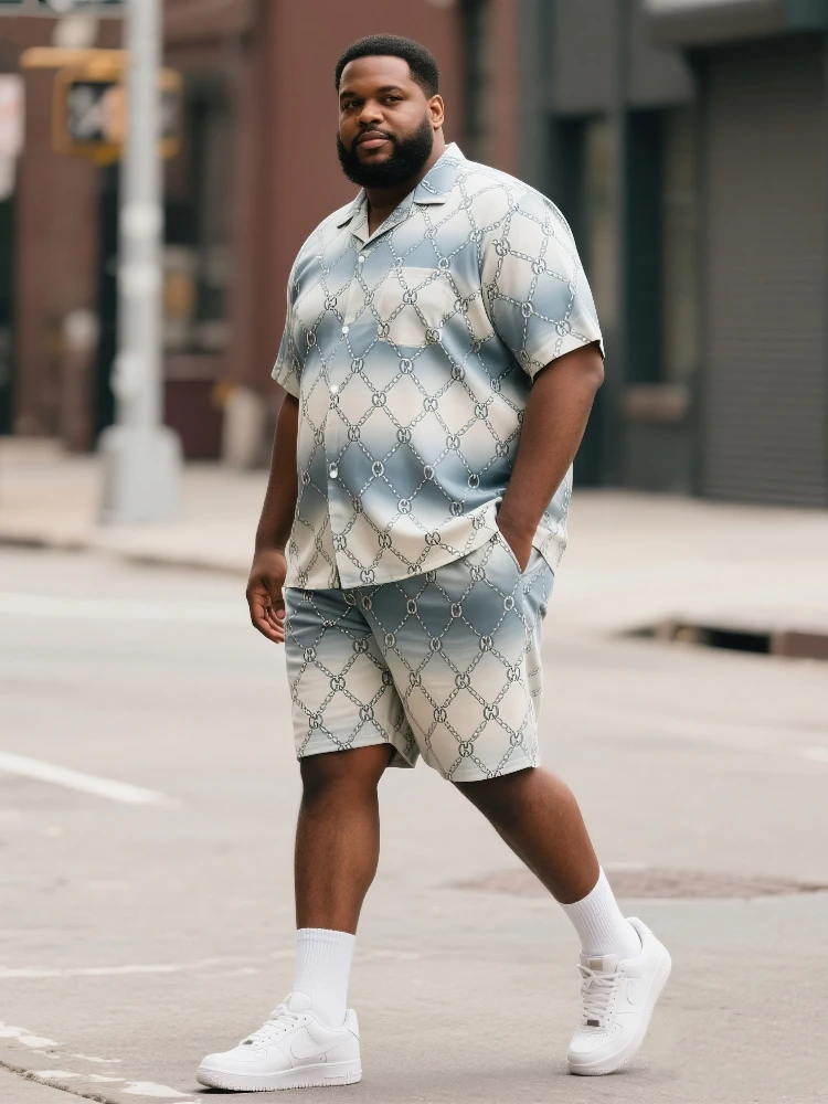

S-9XL Big and Tall Men Luxury Print & Color Block Shirt Shorts Set Multi-Color Casual 2-Piece Outfit