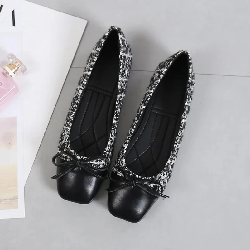 2025 حجم كبير 41 راقصة الباليه الشقق حذاء مزود بفتحة للأصابع امرأة تويد مريحة الانزلاق على حذاء مسطح السيدات الأمومة الأحذية الكلاسيكية #4