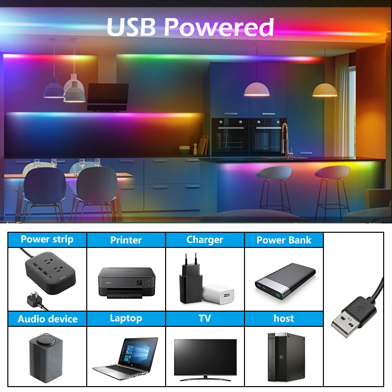 Tira de luz LED RGBIC USB con cámara, pantalla de TV, aplicación de sincronización de música para dormitorio de juegos, luz ambiental de fondo de