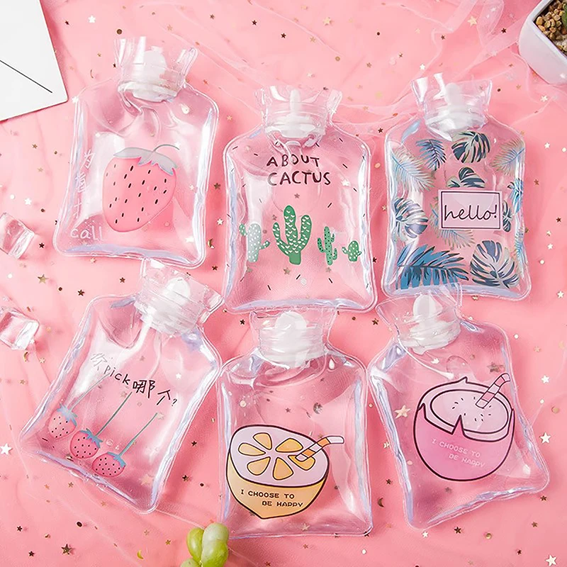 1PC Cartoon Transparent Hot Water Bag Portable Water-filling Hot Water Bottle Hand Warmer Pocket Hand Feet Hot Water Bottle PVC