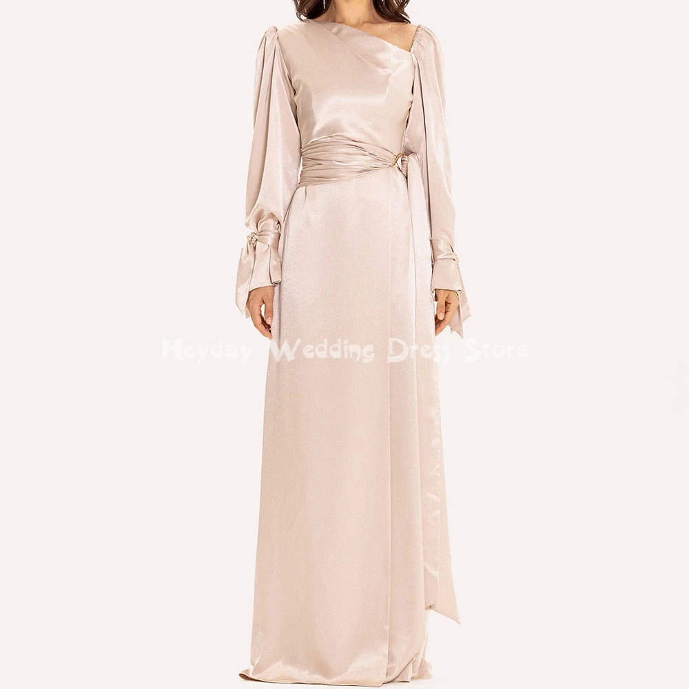 

Heyday Women's Customized Satin Sashes Pleats Saudi Evening Dresses With Long Sleeves Straight Floor-Length Elegant Dresses 2025