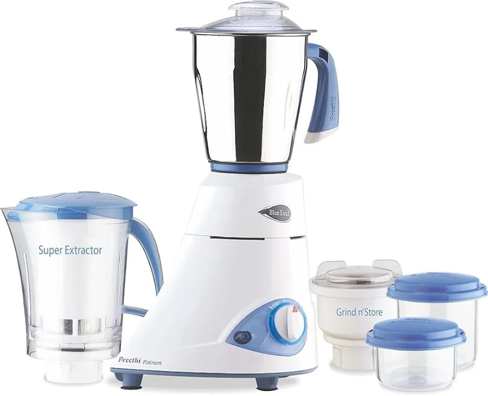 

Preethi Blue Leaf Platinum 3-Jar Mixer Grinder, 550-Watt, Stainless Steel