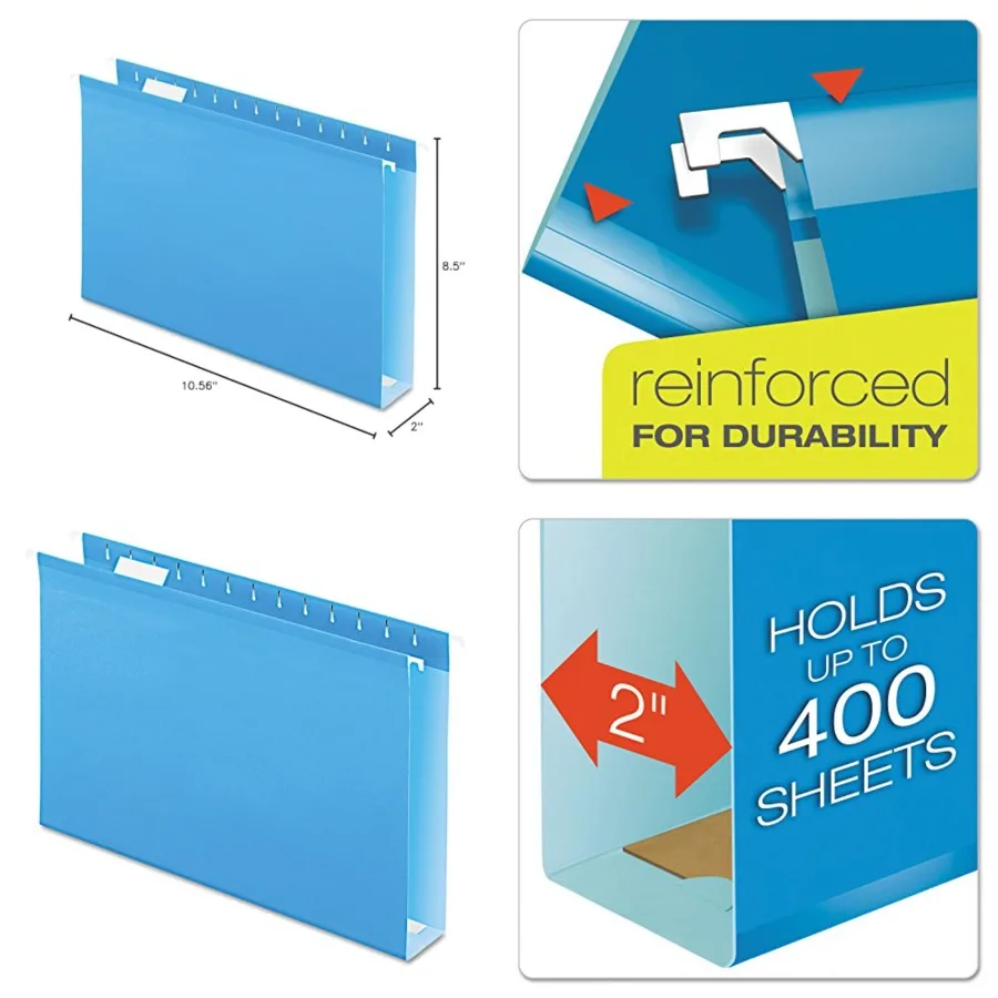 

Extra Capacity Reinforced Hanging Folders, 2", Size,,1/5 Cut, 25/BX 4153x2 BLU