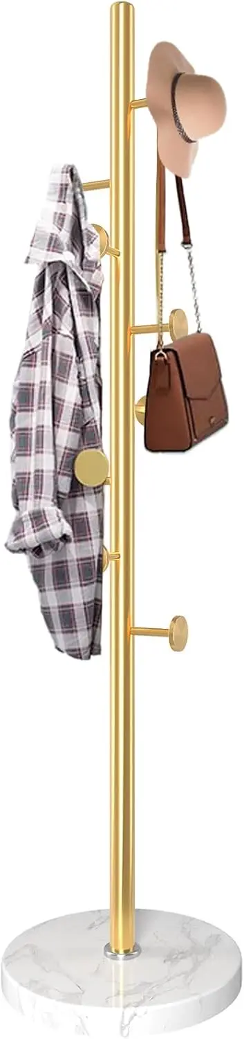 

Modern Metal Coat Rack with Marble Base, 8 Hooks, Adjustable Height for Entryway or Office