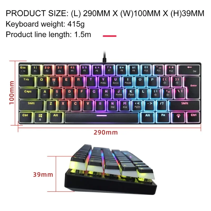 Wired mechanical keyboard 60% Gamer Colorful  pc key board Backlit mini Gaming pudding keyborads switch Musical teclado mecanico
