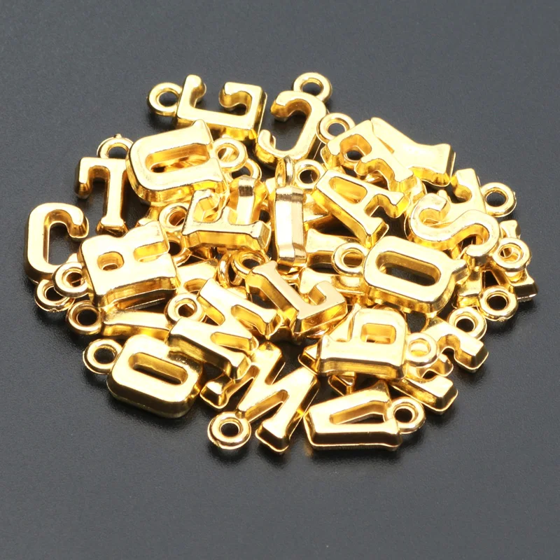 50pcs Acrylic Letter Pendant 5-16mm Gold Color Alphabet For Making Jewelry Keychain Necklace Earring Auxiliary Material Supplies