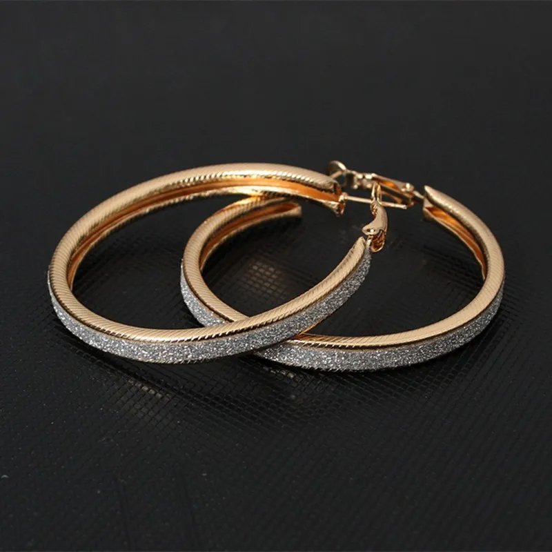 Vintage Gold Color Big Circle Earrings For Women Steampunk Ear Clip Party Jewelry Accessories Exaggerated Frosted Round Earring