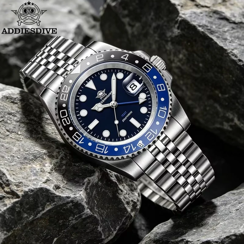 

ADDIESDIVE Men's Watch 40mm Diver Quartz WristWatch Ceramic Bezel 200m Waterproof Diving Luminous 316L Stainless Steel GMT Watch