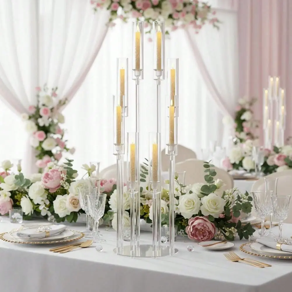 1PC 38.5in Tall Arcylic Candlesticks Holder Wedding Centerpieces For Tables ,8Arm Clear Candelabra Candle Holder For Wedding, T view 5