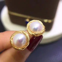 2022 classic14K gold filled line pearl ear stud S925 Sterling Silver Stud Freshwater Pearl 8-9mm gifts for Woman EAB