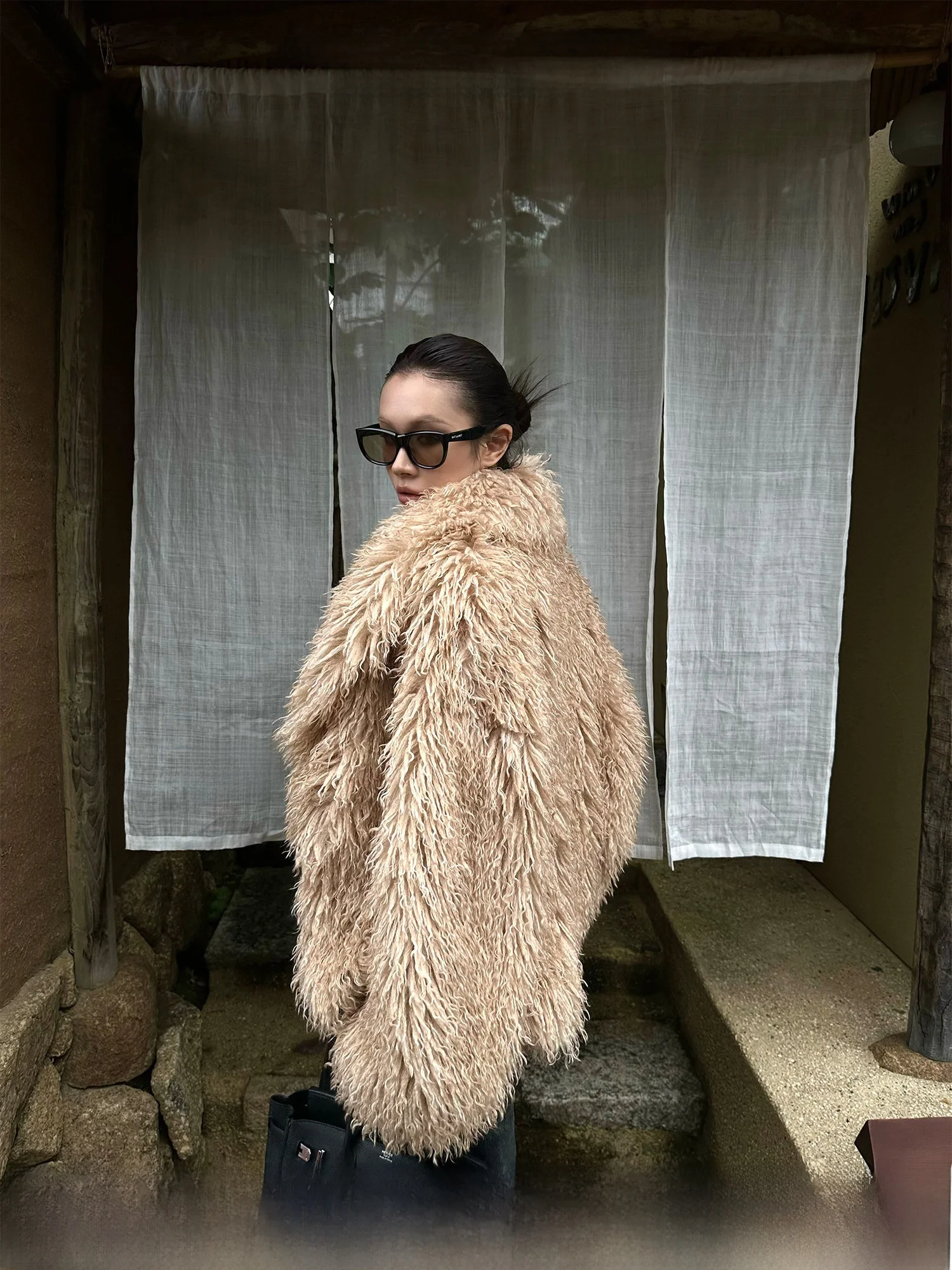 

Ele ort Fur Coat for Women in Apricot Color Warmth And Sle 022stepll Count Hot Tea Brand High Quali ort Coat