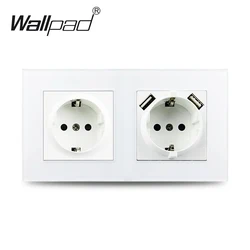 Round Back Euro 156*86mm Glass PC Panel Wall Socket with USB EU 2gang Power Outlet 16A Electrical Plug Grounded Double SocketS