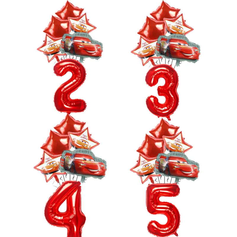 Red Car Theme Birthday Aluminum Film Balloons Cartoon Car Five-pointed Star Balloons Kid Birthday Party Decor Baby Shower Prop