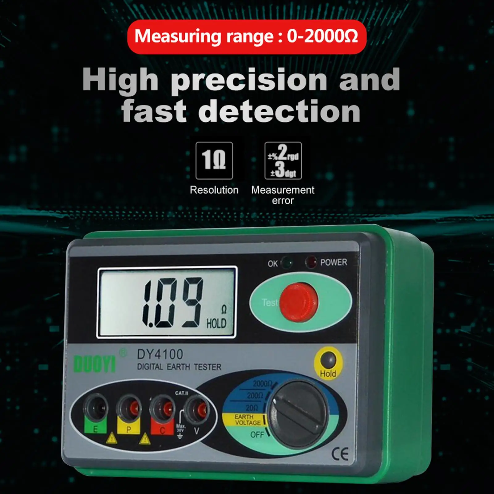 Insulation Resistance Tester Earth Ground Meter with Backlight LCD Data Hold Function for Electric Equipment Power Systems