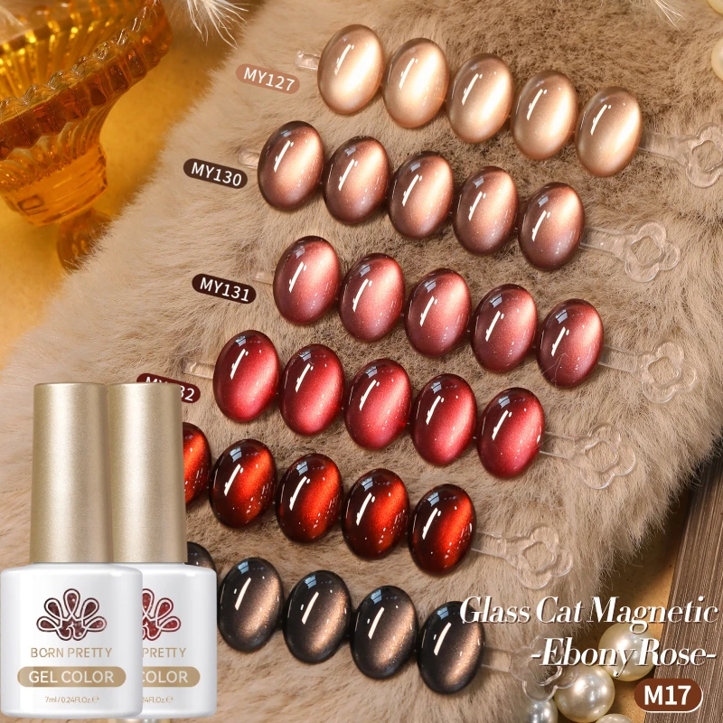 

BORN PRETTY 6PCS Ebony Rose Glass Bead Cat Magnetic Eye Gel Nail Polish Set Soak Off Gel Varnish Crystal 7ml Ancora Red Autumn