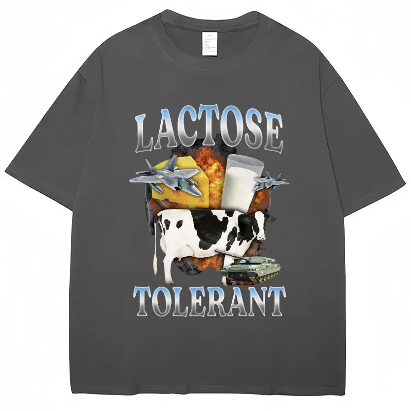 Lactose Tolerant Funny Milk Print T Shirt Men Women Retro Fashion Short Sleeve 100% Cotton Casual Oversized Humor T Shirts Gifts