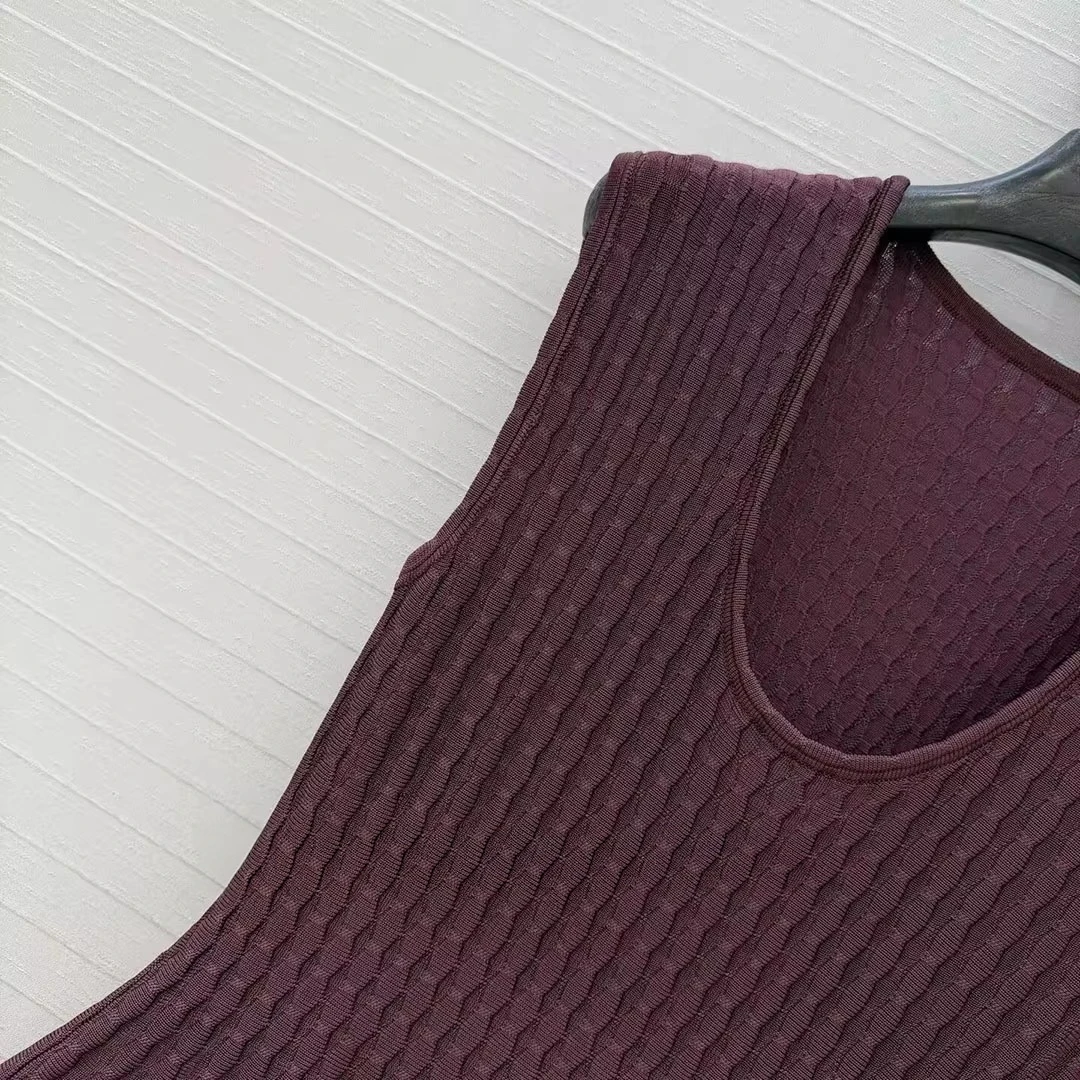 Elegant Lady Fashion Knitted Solid Color Geometric Jacquard Party Long Dress Women O-neck Sleeveless Tank Dress