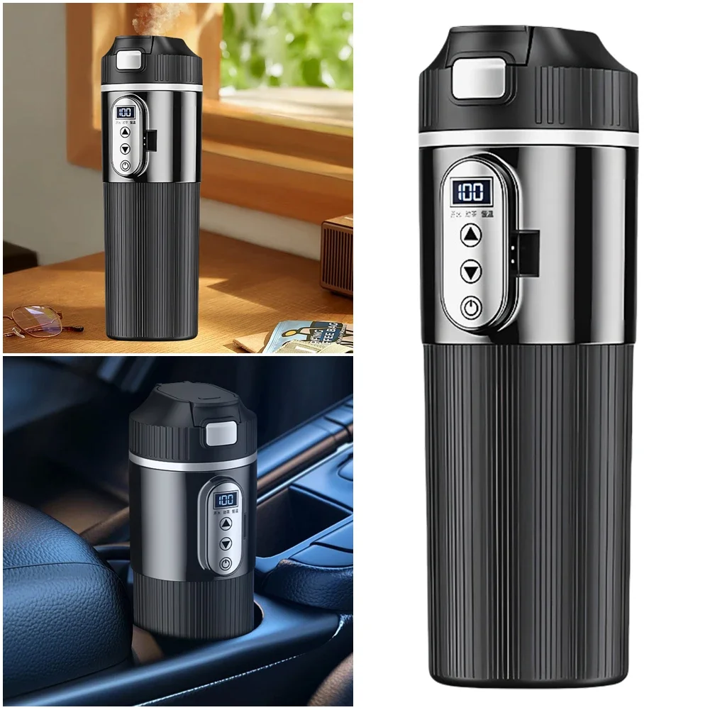 12V/24V Electric Kettle 500ML Stainless Steel Portable Car Heating Cup Smart Temperature Sensor Thermos Cup Car Heated Smart Mug