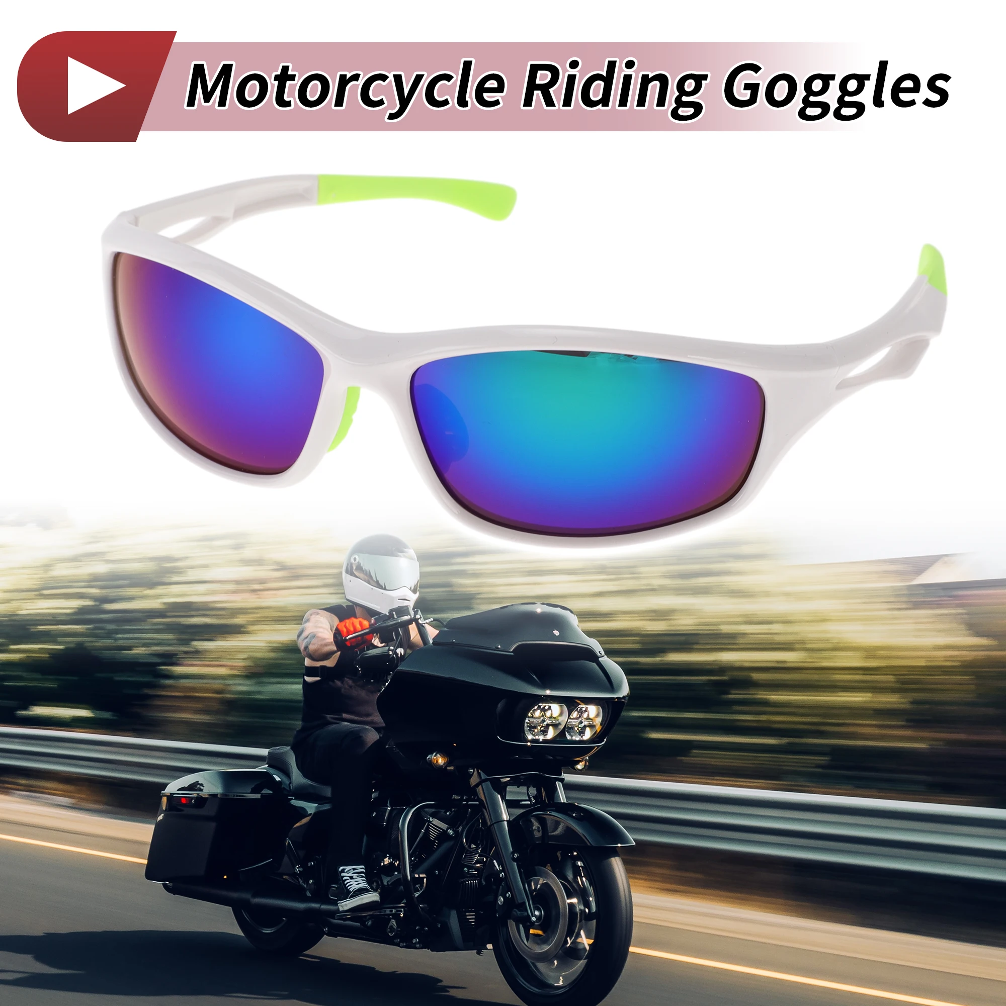 

X Autohaux 1 Pc Motorcycle Riding Goggles Green Lens White Frame PC Cycling Goggles