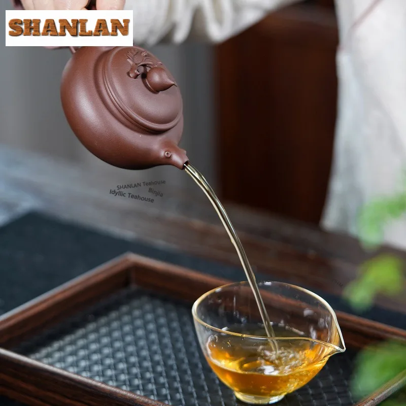 200ml Aesthetic Yixing Purple Clay Teapots Handmade Longevity Peach Pot Raw Ore Mud Kettle Zisha Tea Set Accessories Gifts