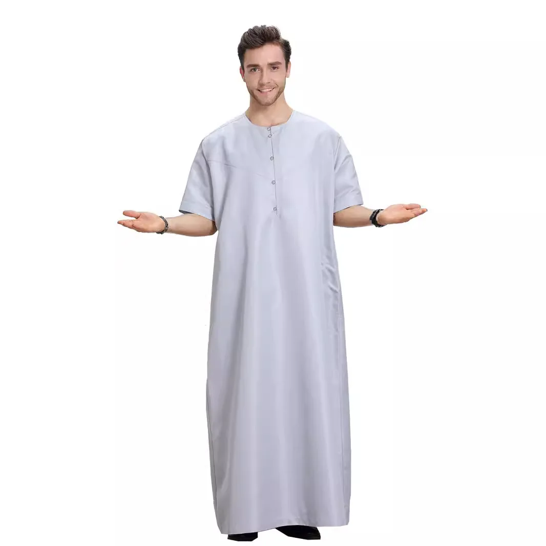 Abaya Men New Style Muslim Islamic Kaftan Solid Color Fashion Short Sleeve Shirt Caftan Bliski Wschód Dubaj Męskie szaty codzienne