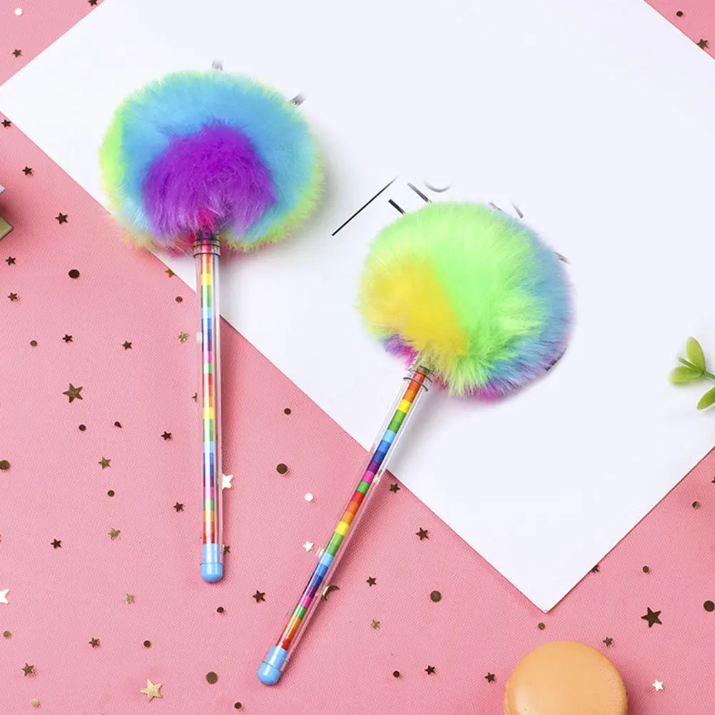 

3Pcs Pompom Ballpoint Pens Compact Portable Signature Writing Gift Pen Cartoon School Office Study Stationery Adorable Student