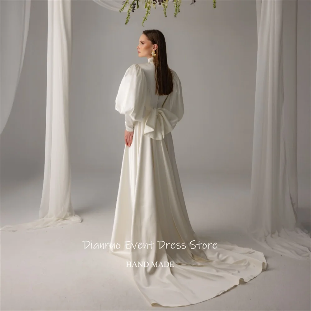 فستان زفاف Dianruo برقبة عالية على شكل حرف A وأكمام بالونية أنيق من فيستدوس بارا موخير ماكسي طول 2025 فستان سهرة مخصص