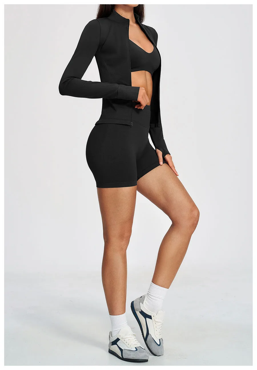 Nahtloses Yoga-Set 3-teilig, Sportbekleidung für Damen, Langarm-Trainingsanzug, Fitness-Set, Sport-BH, Leggings, Sportanzug – Detail 29