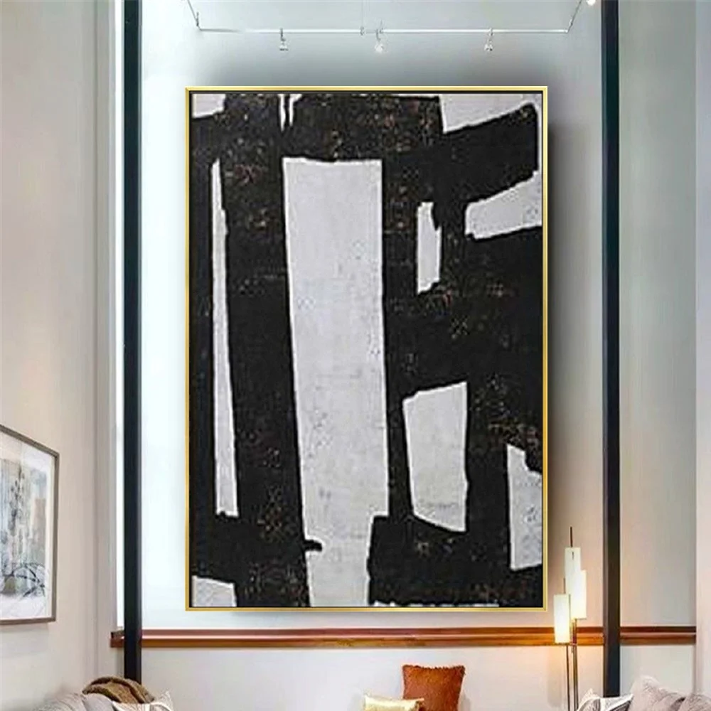 

Handmade oil paintings Nordic Easy Modern Wall Art Home Decor On Canvas New Arrival Geometric Black white line outline drawing