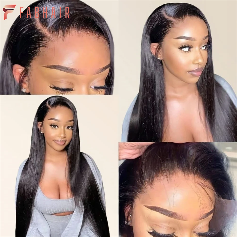 FABHAIR-Straight Lace Front Perucas, Cabelo Humano, HD Lace Frontal Perucas, pré arrancadas, 150% Densidade, 13x4