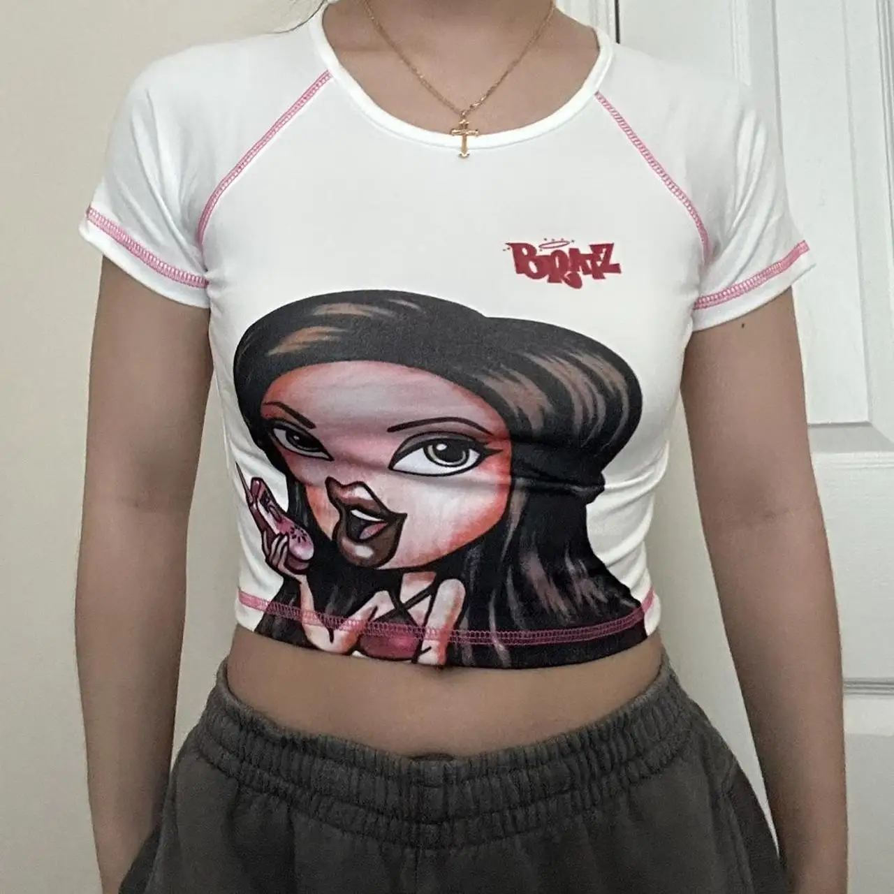 American style Y2K Crop Vest Top summer Harajuku Sleeveless Female Tee Cartoon BRATZ printed Sweet Short sleeved T-shirt EMO