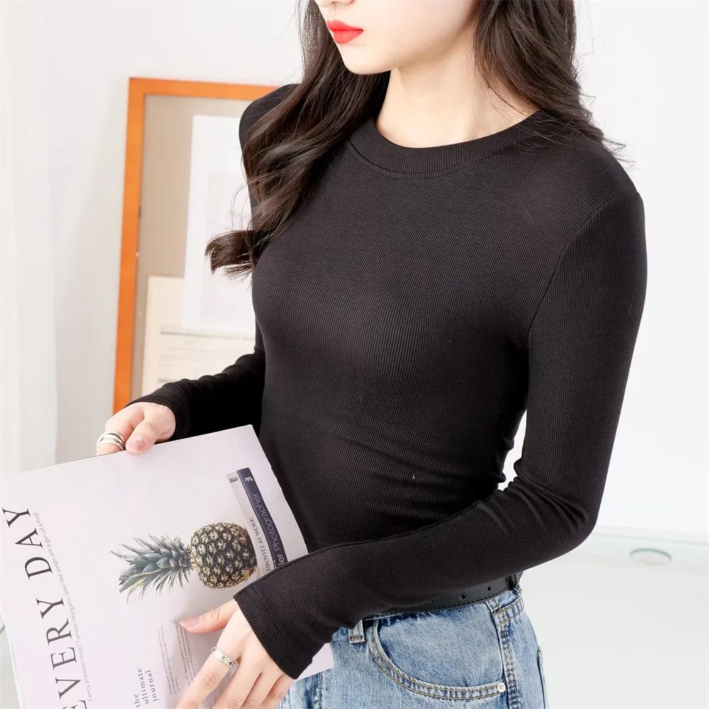 Cseta Corta de Manga Larga con Cuello Redondo y Corte Ajustado, Cseta Básica de Moda Femenina, Estilo Básico YPFF Net F...