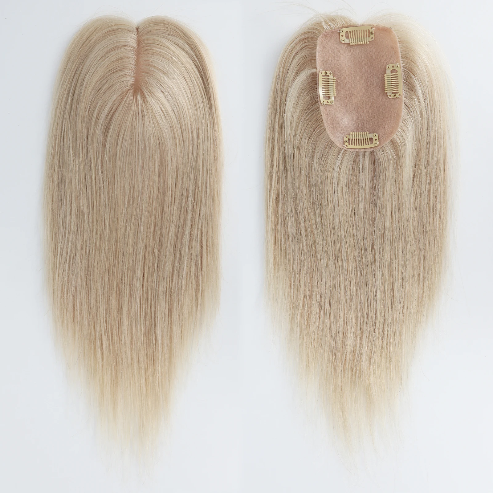 الأبيض شقراء مزيج الأوروبي شعر بشري لعذراء النساء الشعر المستعار 8*12 سنتيمتر سيليكون الجلد الحرير قاعدة توبر مع بولي PU 1 سنتيمتر مقاطع في هيربيسي