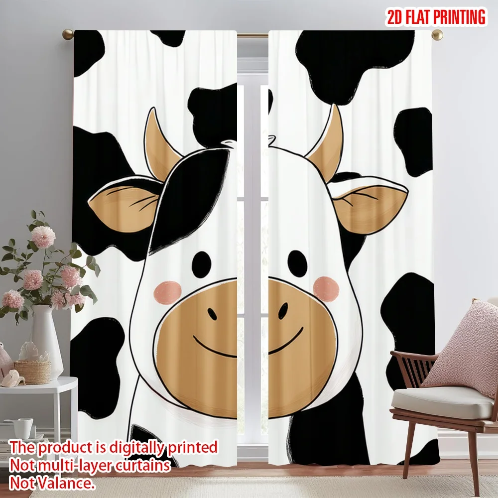 

2D flat printing 2pcs Party Curtains Smiling Cartoon Cow(1) Digital Printed Polyester Drapes Family Party Decoration for Photo