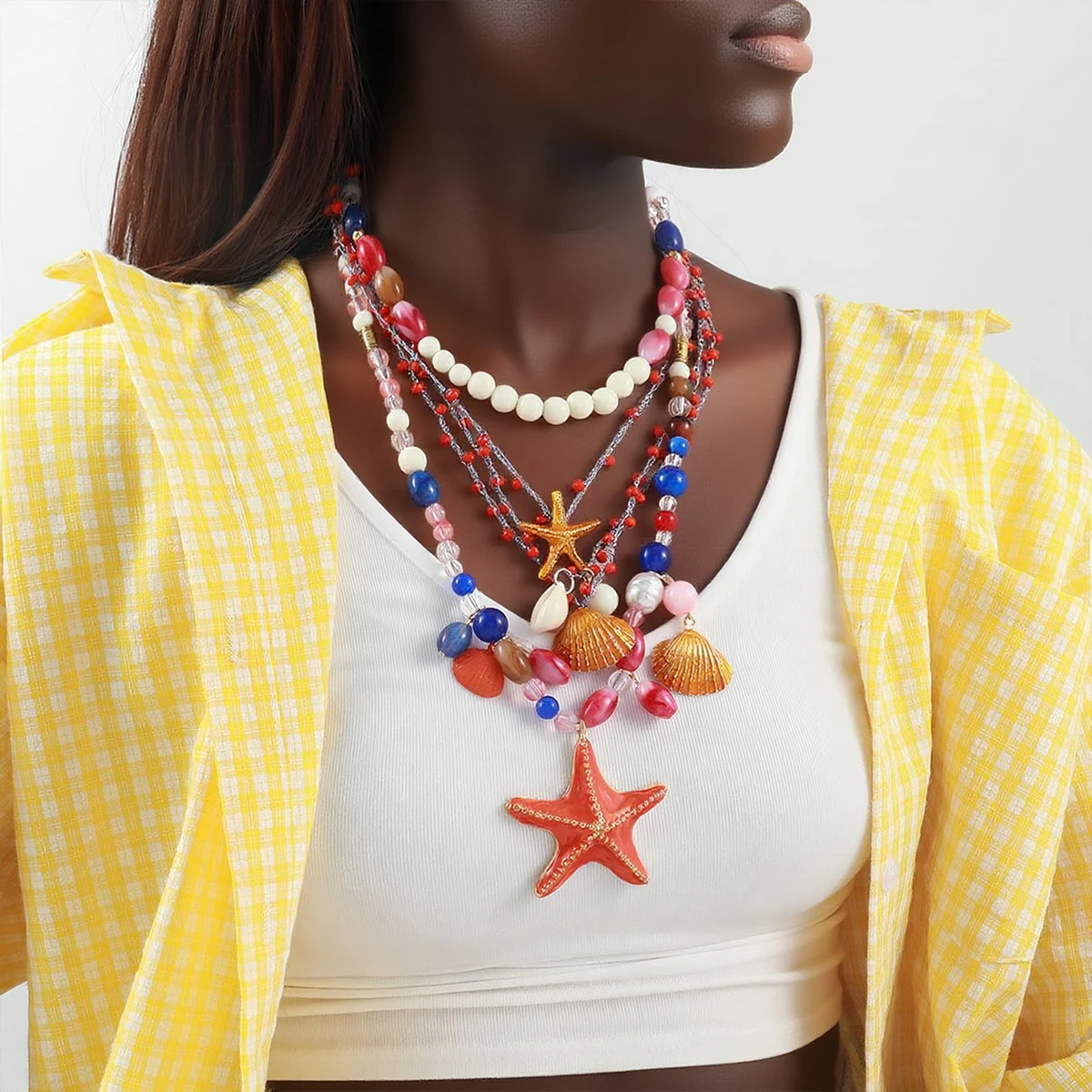

ZAA Hand-woven Beaded Marine Starfish Charm Necklace for Women Boho Fashion Beach Party Jewelry 2025 Summer Trend