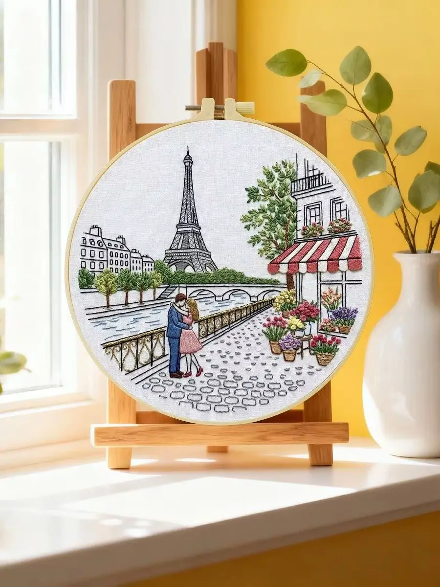 1 Stück 20X20CM/15X15CM 7,87/6,3 Zoll Das Paar, das sich leidenschaftlich küsst Stickerei-Starter-Kit DIY-Kit DIY-Stickerei-Set – Detail 6