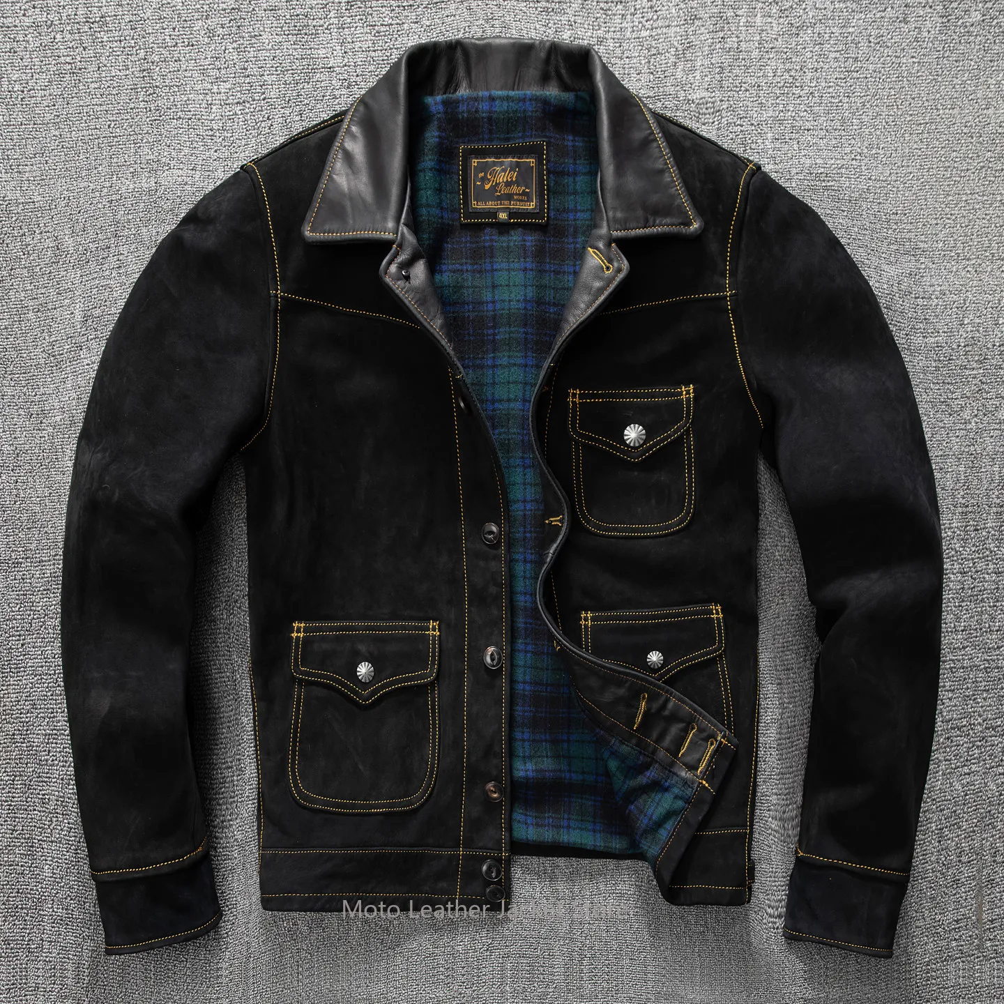 

Куртка-рэнчер из натуральной кожи нубук первого слоя, винтажная, без покрытия, классическая, с эффектом потертости, мужская, приталенная, весенне-осенняя