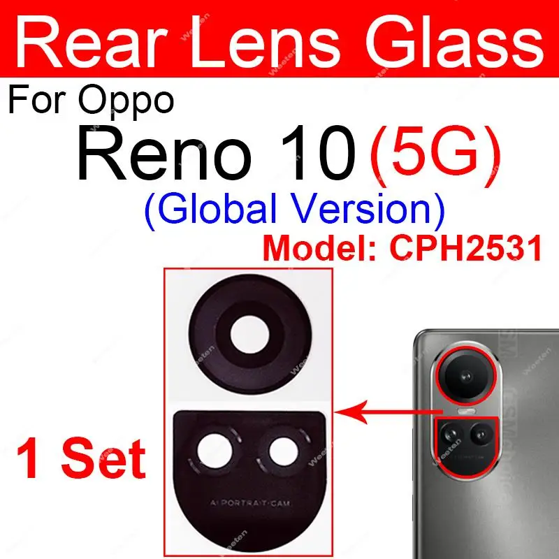 غطاء عدسة زجاجية رئيسية خلفية لهاتف OPPO Reno 10 10 Pro 10pro 5G عدسة زجاجية للكاميرا الخلفية العالمية مع ملصق مع حامل الإطار