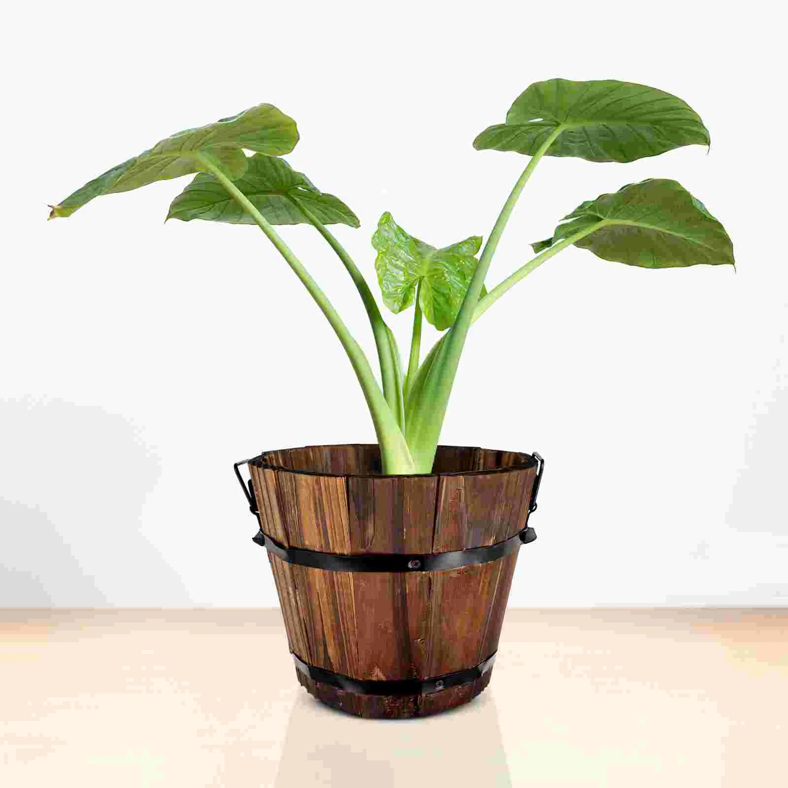 Planter Outdoor Large Garden Pots Plants Flat Mouth Wooden Round Barrel Barbell