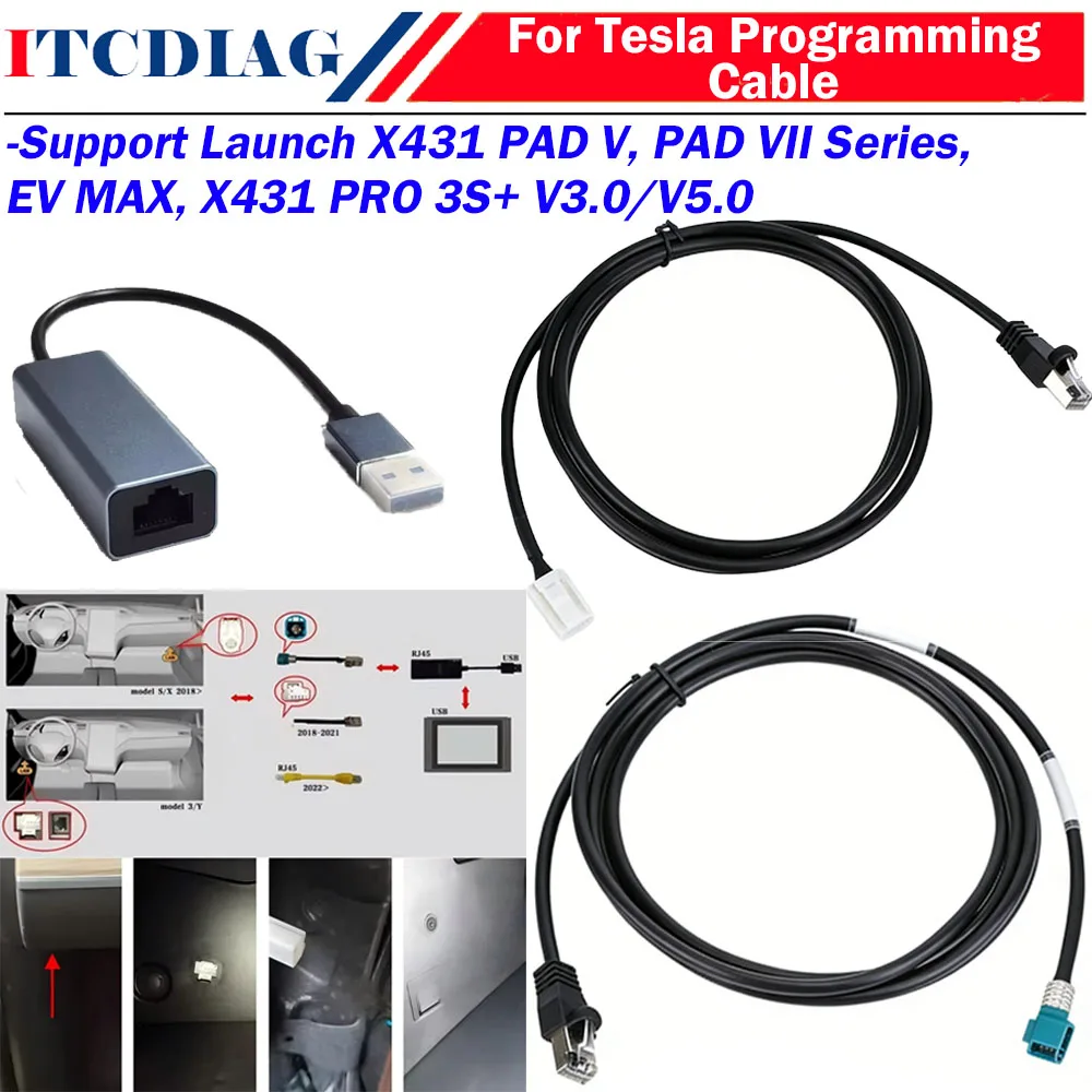 For Tesla Programming Cable For Model 3/Y En Model S/X Ethernet Line Diagnostic Adapter 1137658-00-A 1137658-00-C for LAUNCH