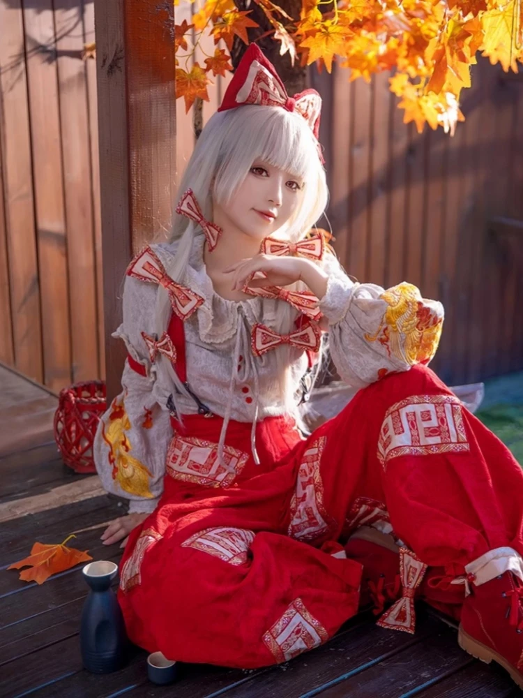 Fujiwara no Mokou Косплей Костюм Touhou Project Аниме Женская Мода Рубашка Брюки Униформа Костюмы на Хэллоуин Ролевые Игры Одежда