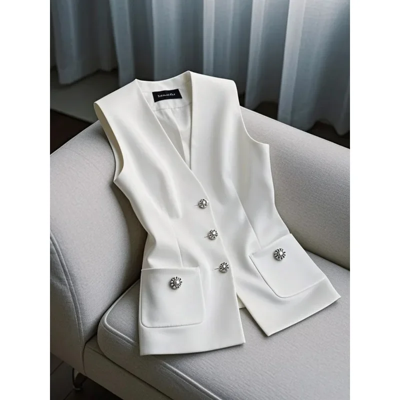 

Women Spring Summer Simplicity Office Lady Solid Color V-neck Waistcoat Ladies Fashion All-match Temperament Sleeveless Tops