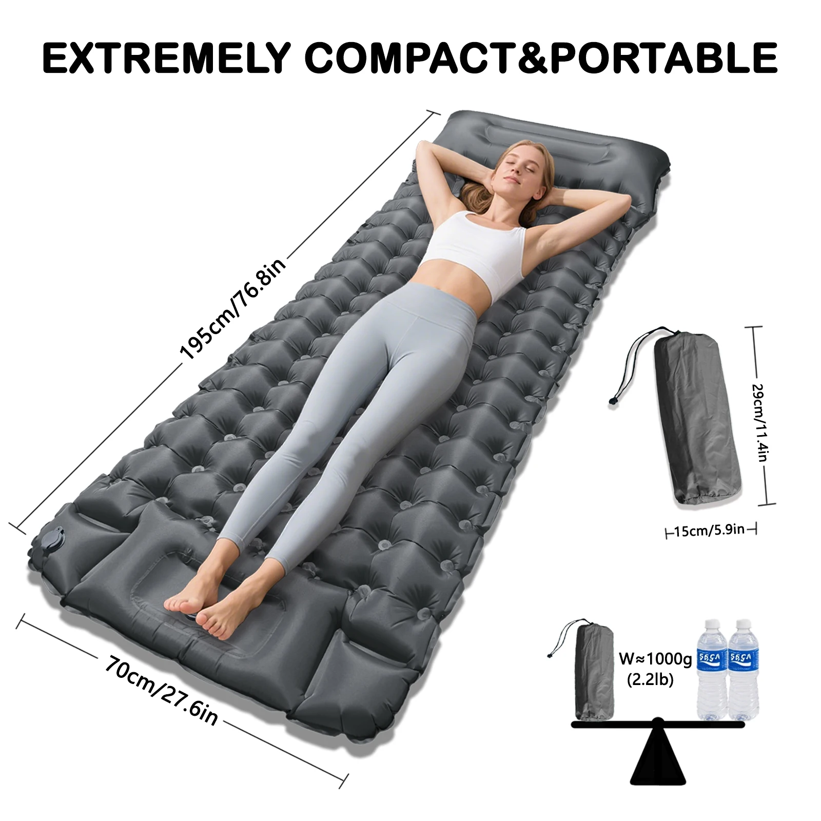 10cmThick Single Air Mattress with Pillow, Pump-Free Inflation, Ultra Comfortable&Compact Foldable Guest Bed for Home and Travel
