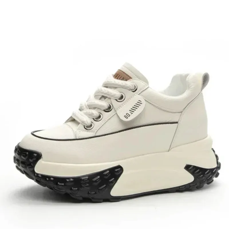 

2026 3 inch 7cm Genuine Leather Platform Wedge Fashion Women fall winter Chunky Sneakers Heel Shoes Breathable Comfortable